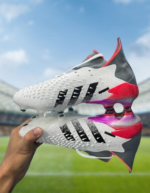Adidas Predator Freak Low Cut FG Firm Ground Soccer Cleat WhiteMetallic IronSolar Red