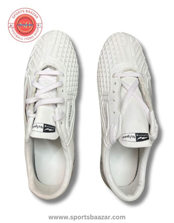 Puks Ultimate White Football Shoes – Durable PU Upper with Lace-Up Closure