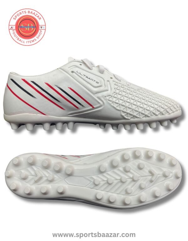 Puks Ultimate White Football Shoes – Durable PU Upper with Lace-Up Closure
