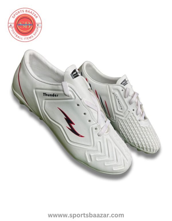 Puks Ultimate White Football Shoes – Durable PU Upper with Lace-Up Closure