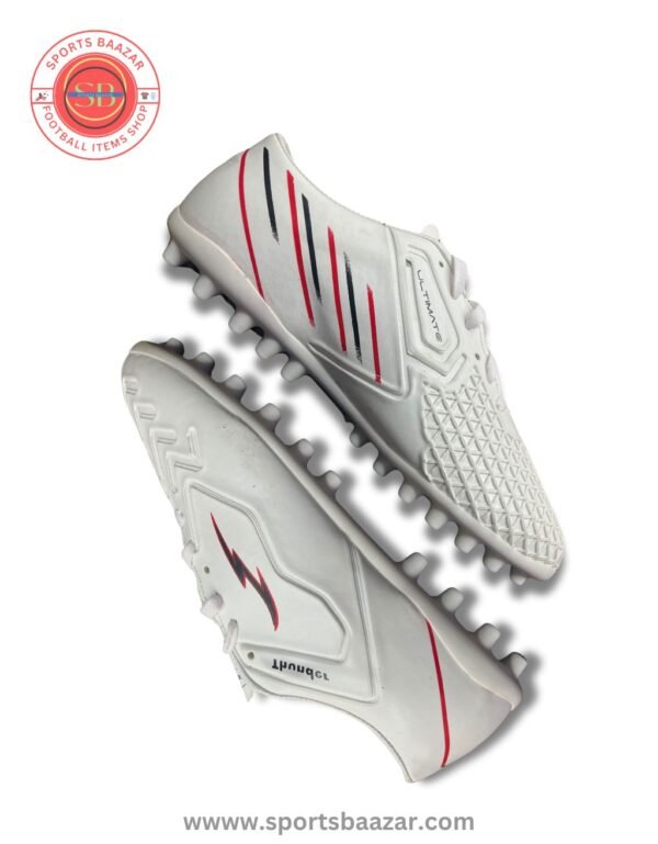 Puks Ultimate White Football Shoes – Durable PU Upper with Lace-Up Closure