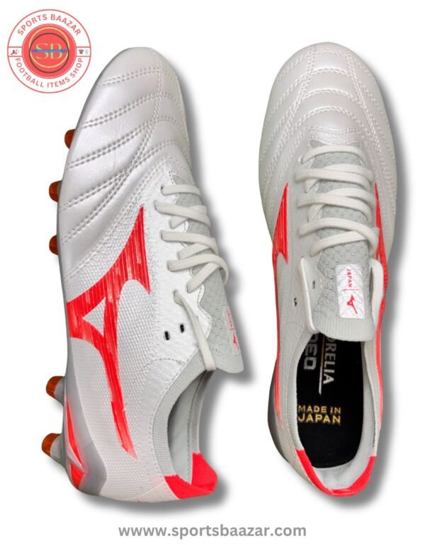 Mizuno Morelia Neo IV Beta Elite FG Football Boots – White Radiant Red Soccer Cleats